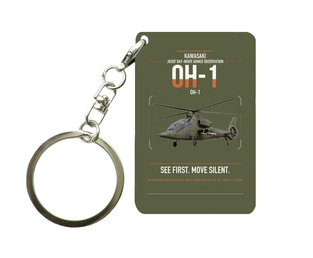 Kawasaki OH-1 design on green army designed key chain, double-side print