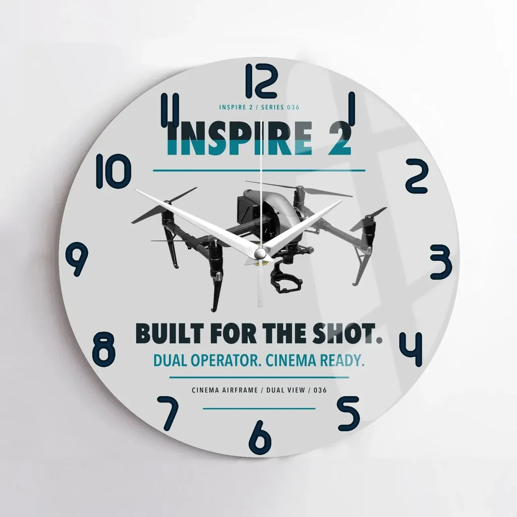 DJI Inspire 2 design on light gray no frame wall clock