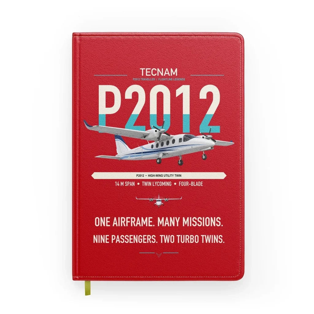 Tecnam P2012 Traveller design on red notebook