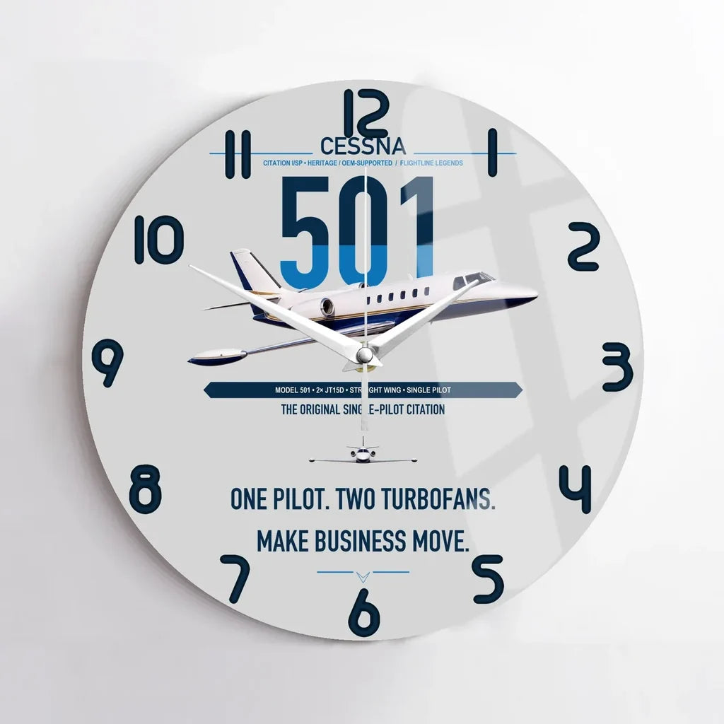 Cessna 501 Citation I SP design on light gray no frame wall clock