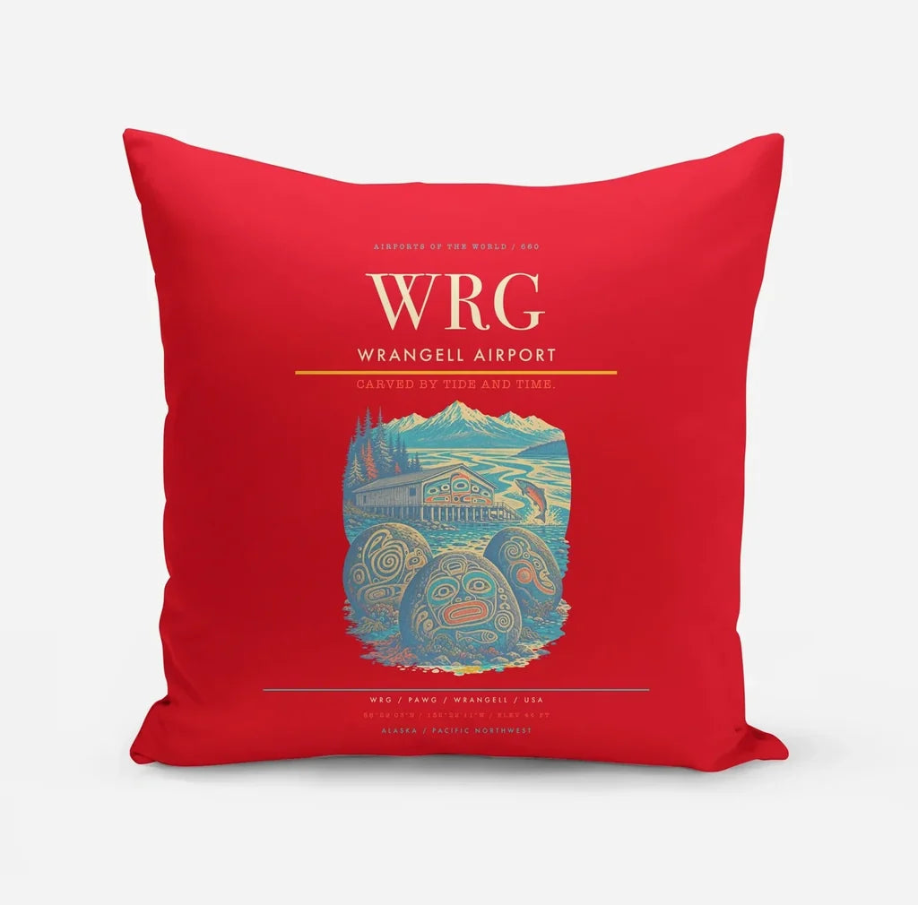 Wrangell Airport (WRG) design on red pillow