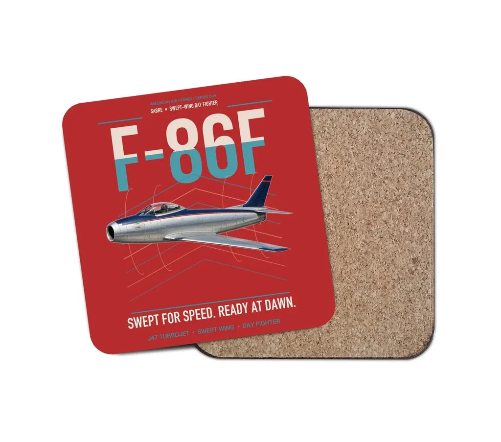 F-86F Sabre design on red 1 piece coaster