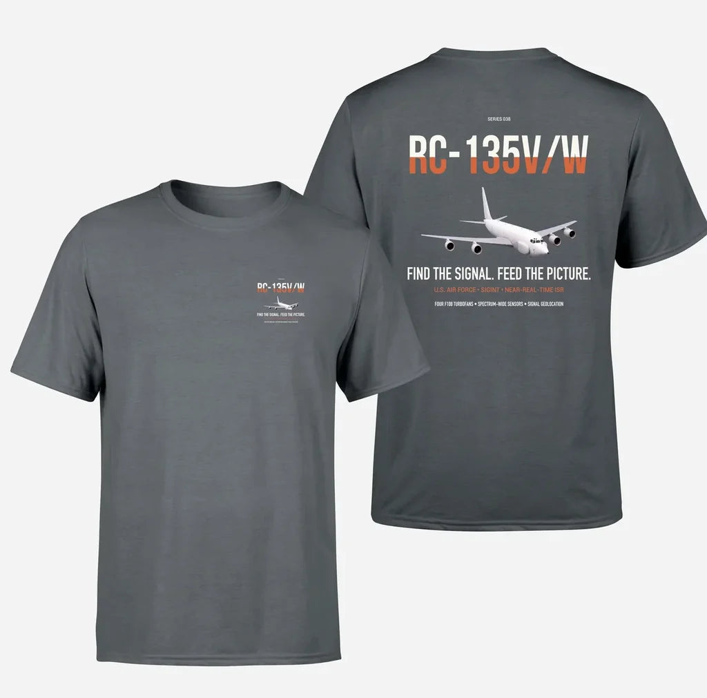 RC-135V W Rivet Joint design on gray double-side t-shirt, double-side print