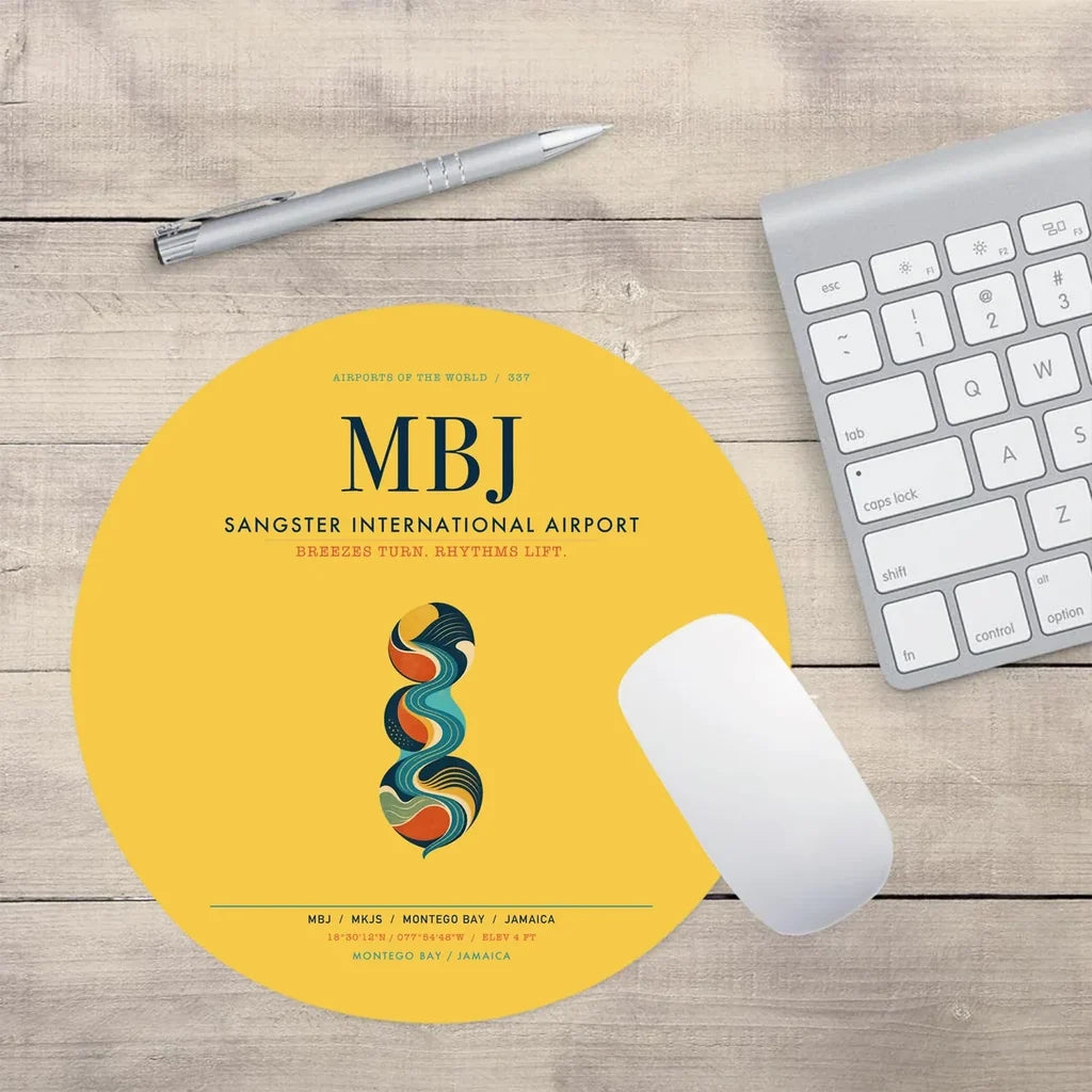 Sangster International Airport (MBJ) design on yellow round mouse pad