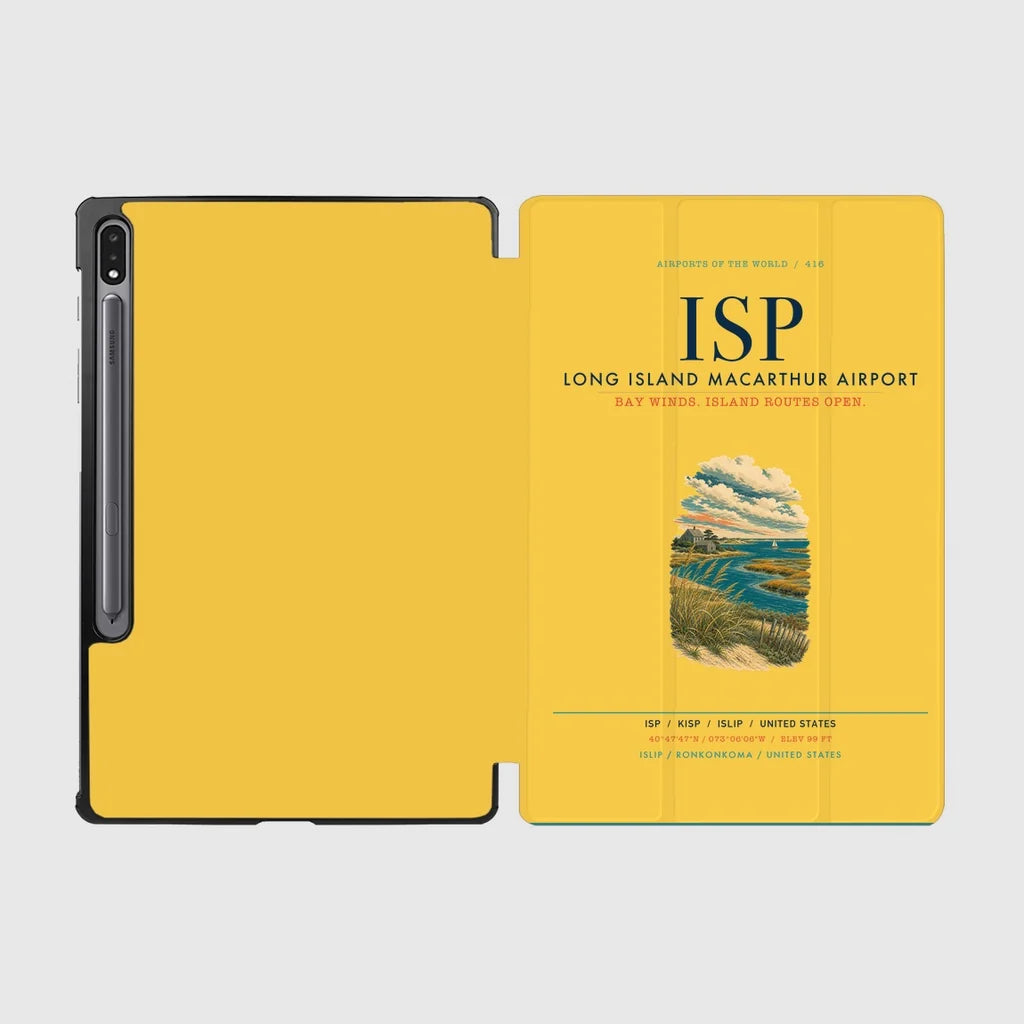 Long Island MacArthur Airport (ISP) design on yellow samsung tablet tablet case