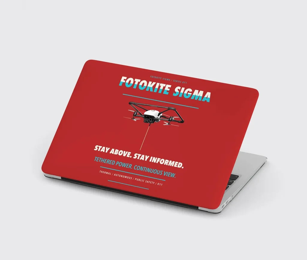 Fotokite Sigma design on red MacBook case