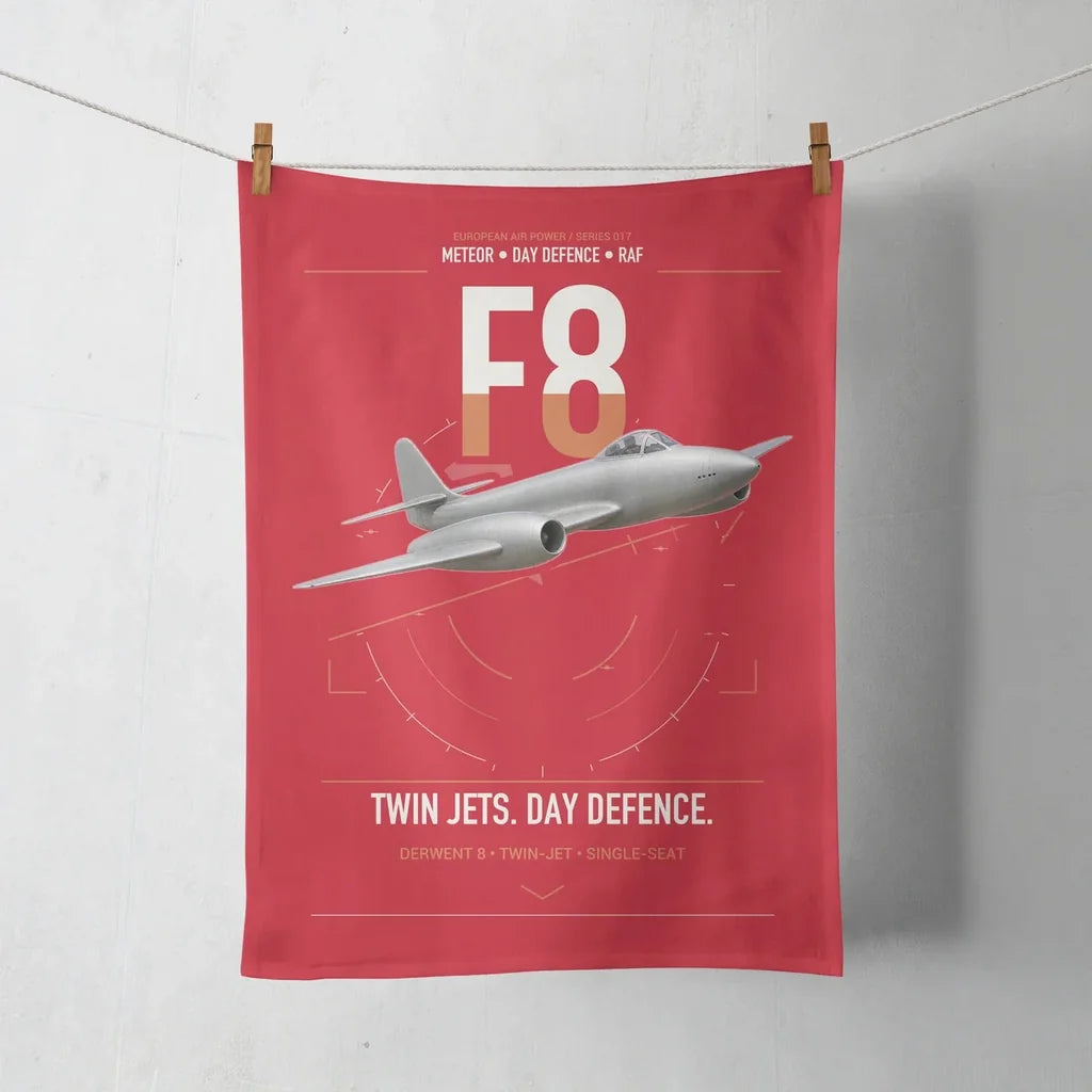 Gloster Meteor F8 design on red towel