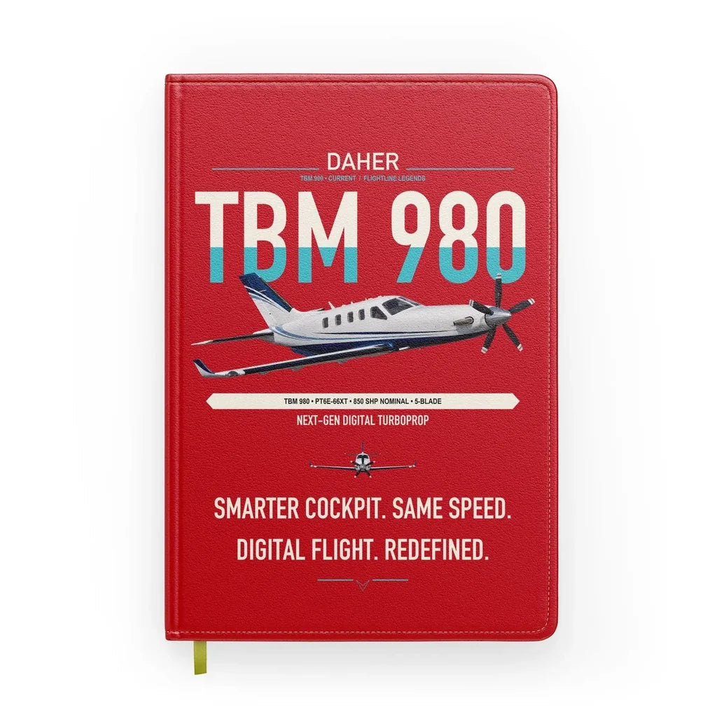 Daher TBM 980 design on red notebook