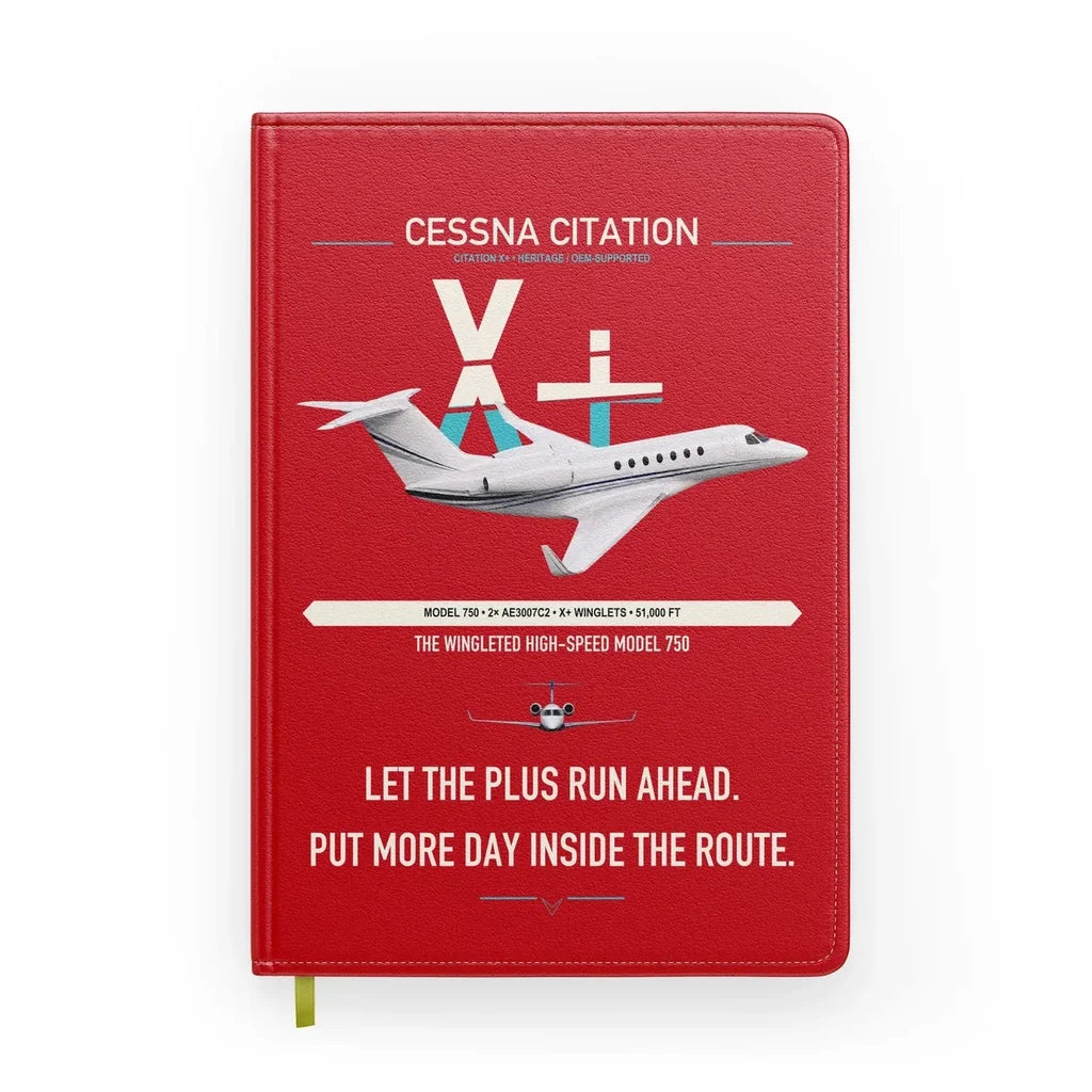 Cessna Citation X+ design on red notebook