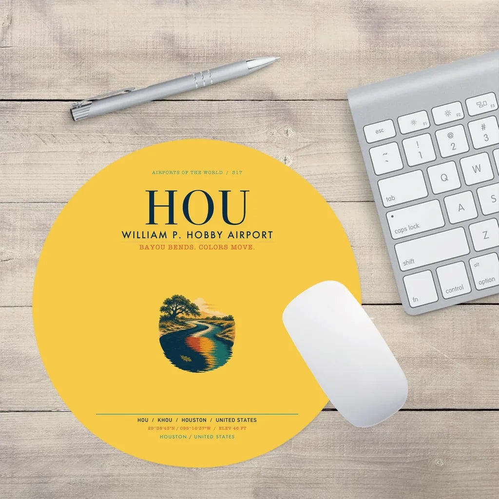 William P. Hobby Airport (HOU) design on yellow round mouse pad