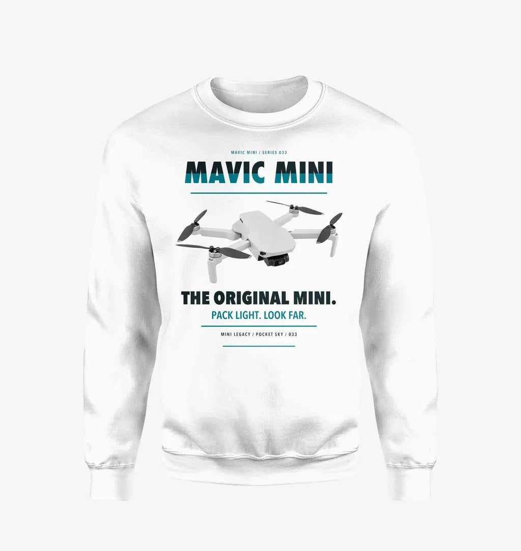 DJI Mavic Mini design on white sweatshirt