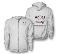 Thumbnail for MQ-9A Reaper design on white premium zipped hoodie, double-side print