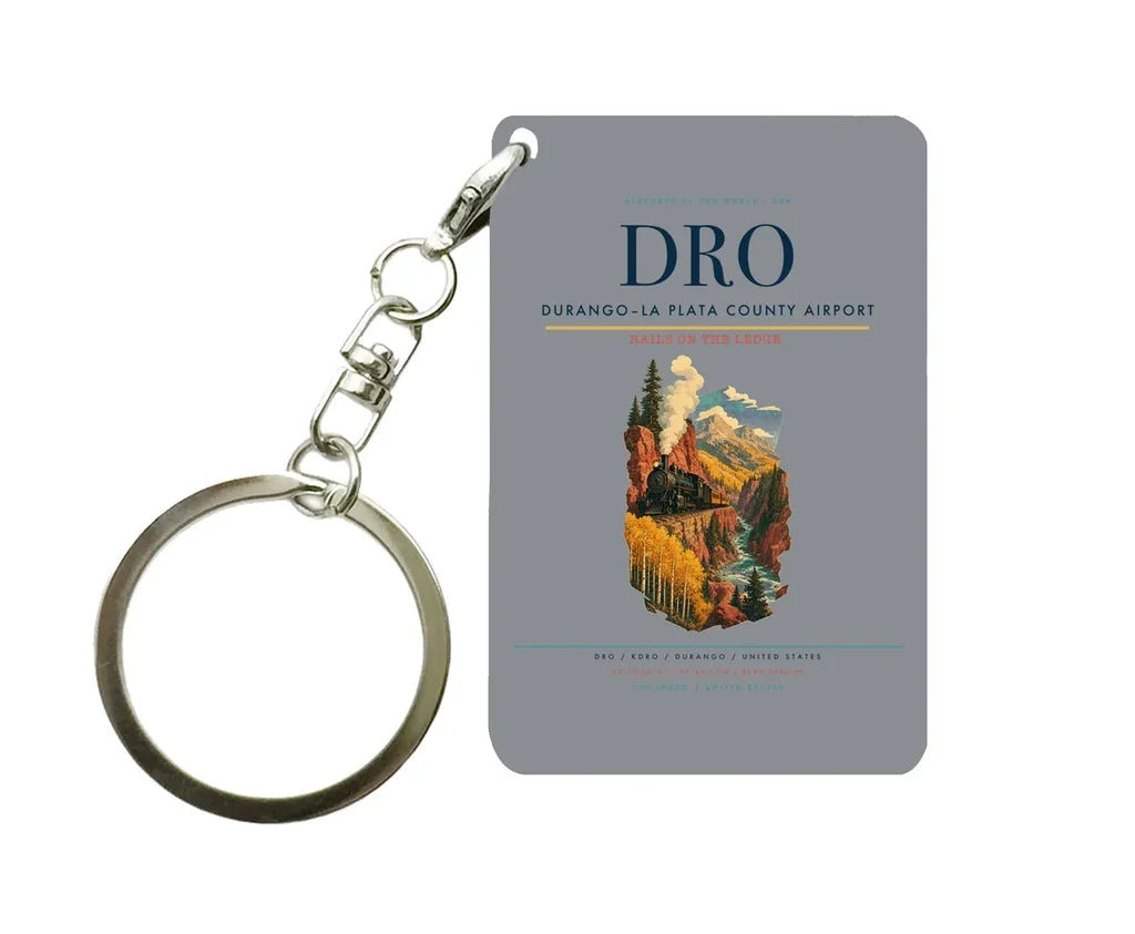Durango–La Plata County Airport (DRO) design on gray key chain
