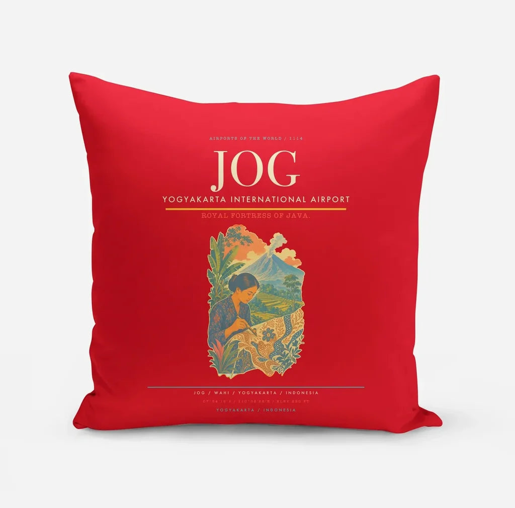 Yogyakarta International Airport (JOG) design on red pillow