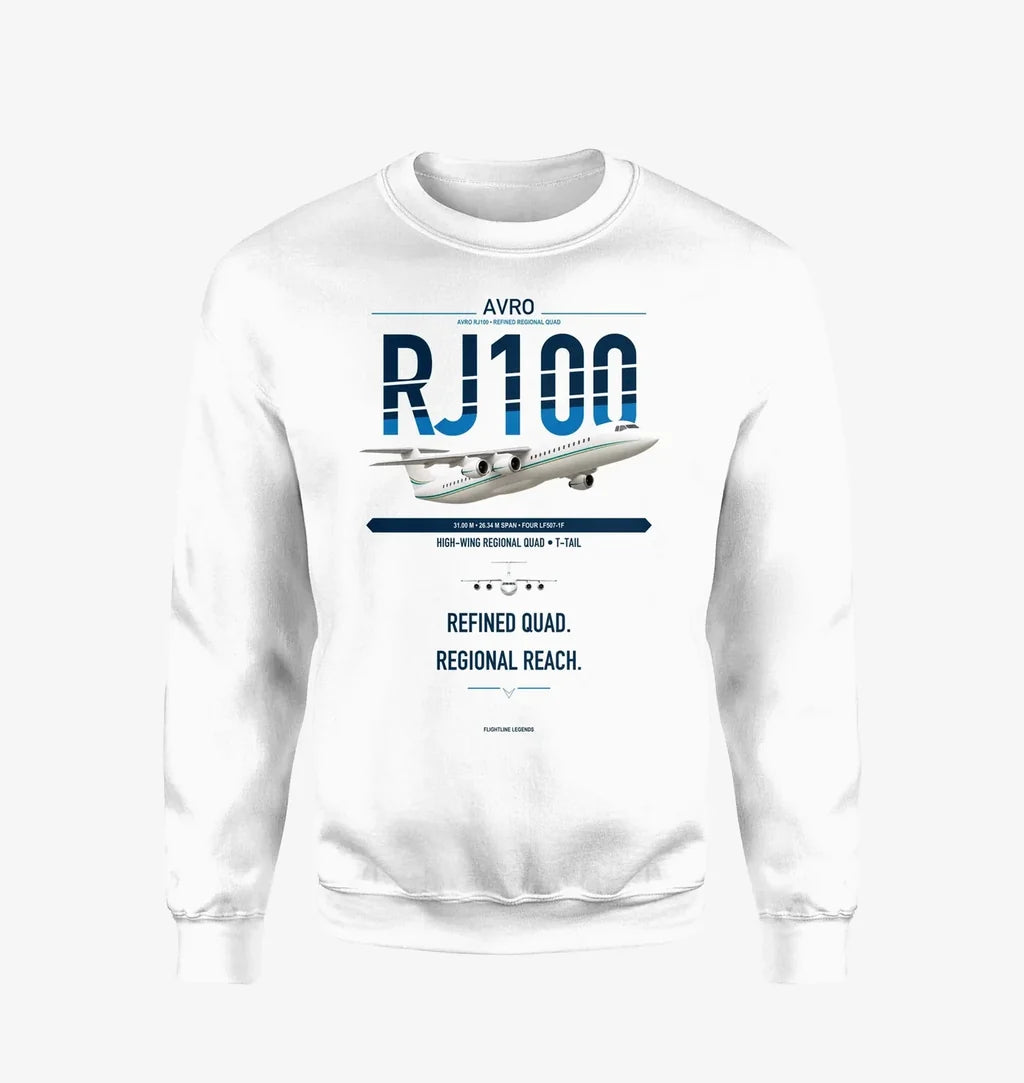 Avro RJ100 design on white sweatshirt