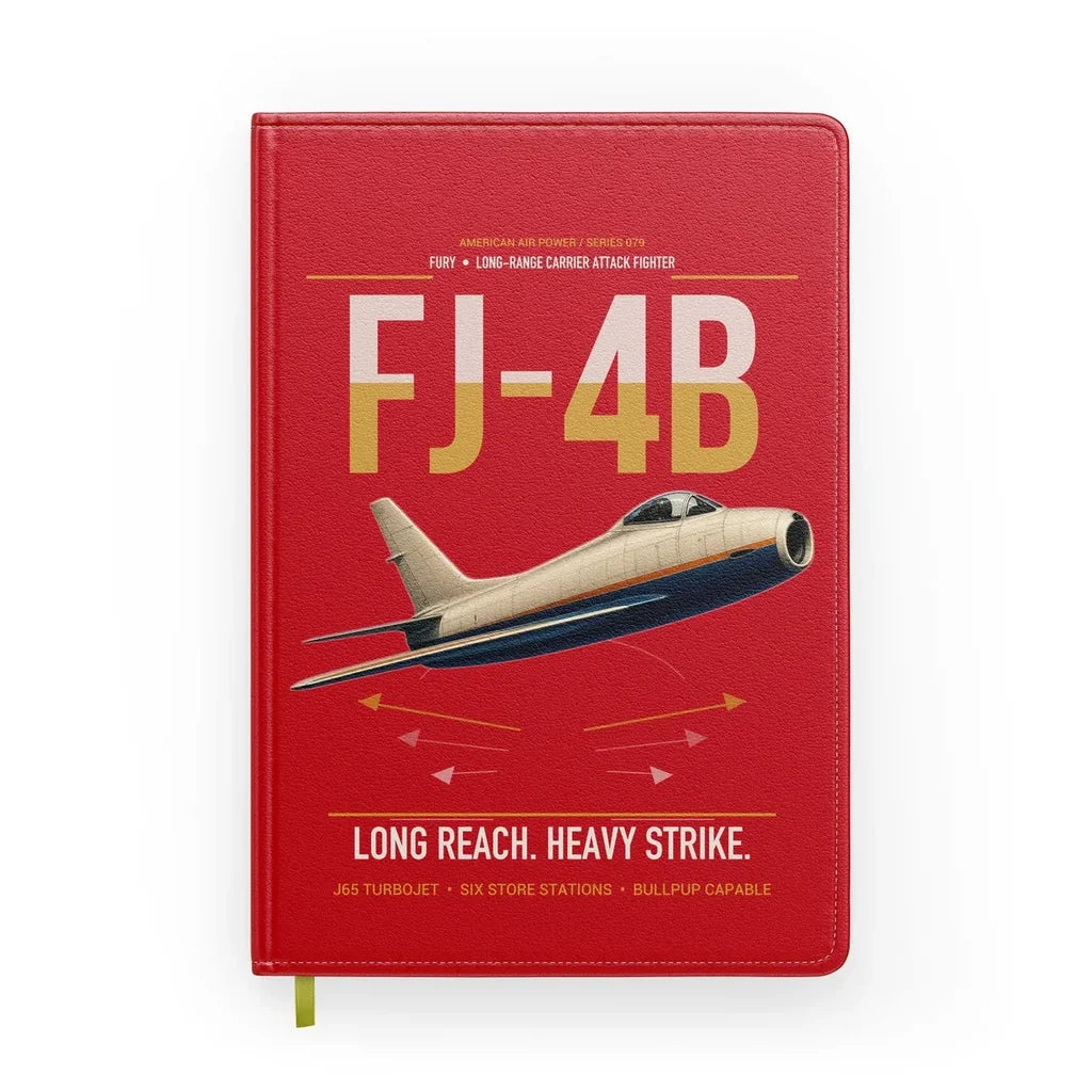 FJ-4B Fury design on red notebook