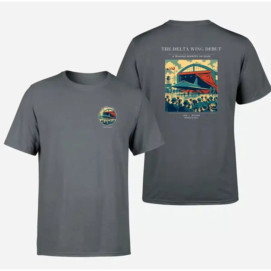 VINTAGE G4460 - The Delta Wing Debut - Double-Side T-Shirt design on gray double side t shirt