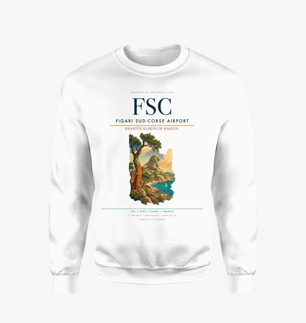 Figari Sud-Corse Airport (FSC) design on white sweatshirt