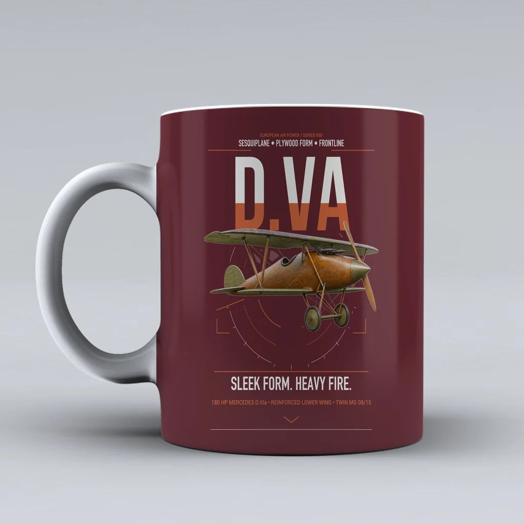 Albatros D.Va design on dark red ceramic mug, double-side print