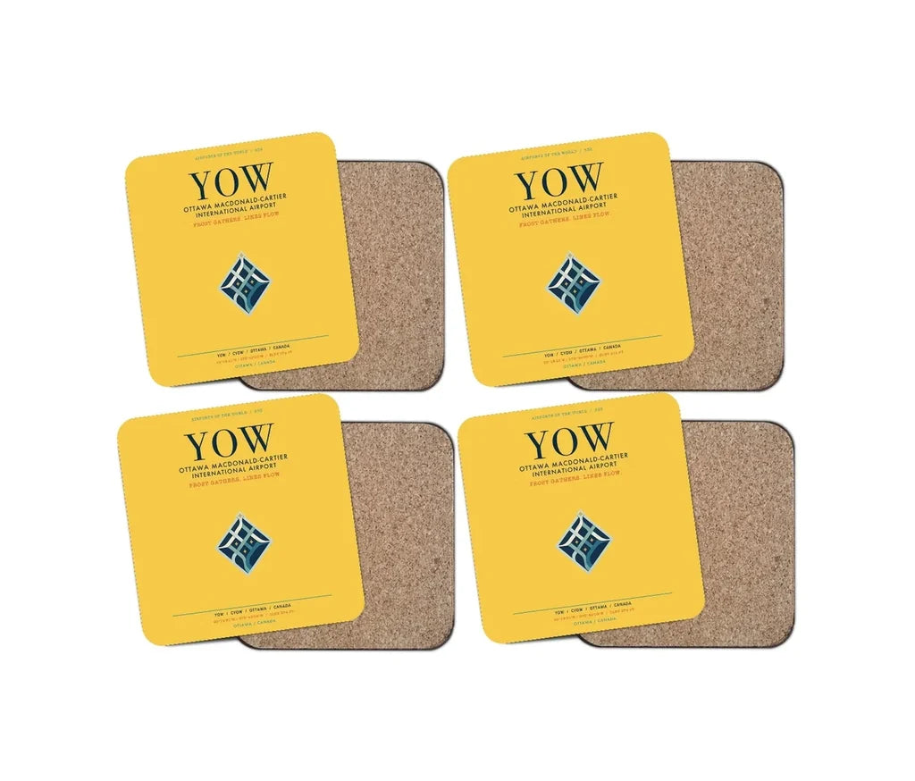 Ottawa Macdonald-Cartier International Airport (YOW) design on yellow 4 pieces set coaster