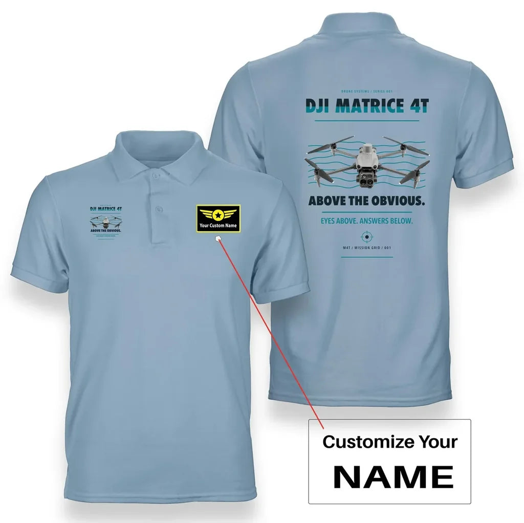 DJI Matrice 4T design on light blue polo with custom name badge