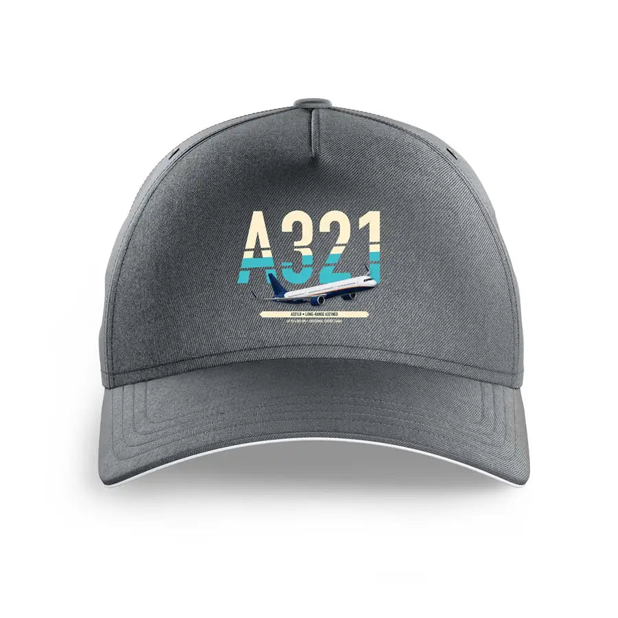 Airbus A321LR design on gray printed hat
