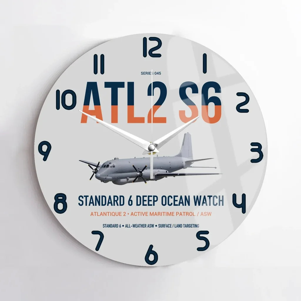 Atlantique 2 Standard 6 design on light gray no frame wall clock
