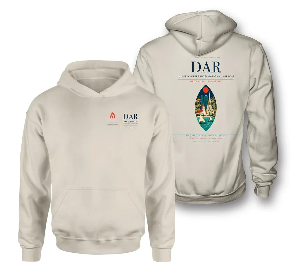 Julius Nyerere International Airport (DAR) design on khaki double-side hoodie