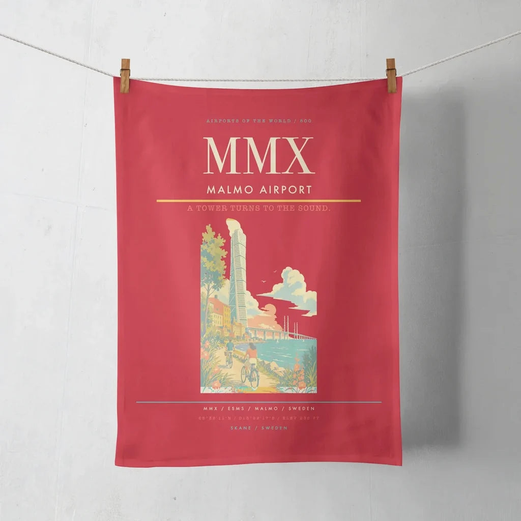 Malmo Airport (MMX) design on red towel