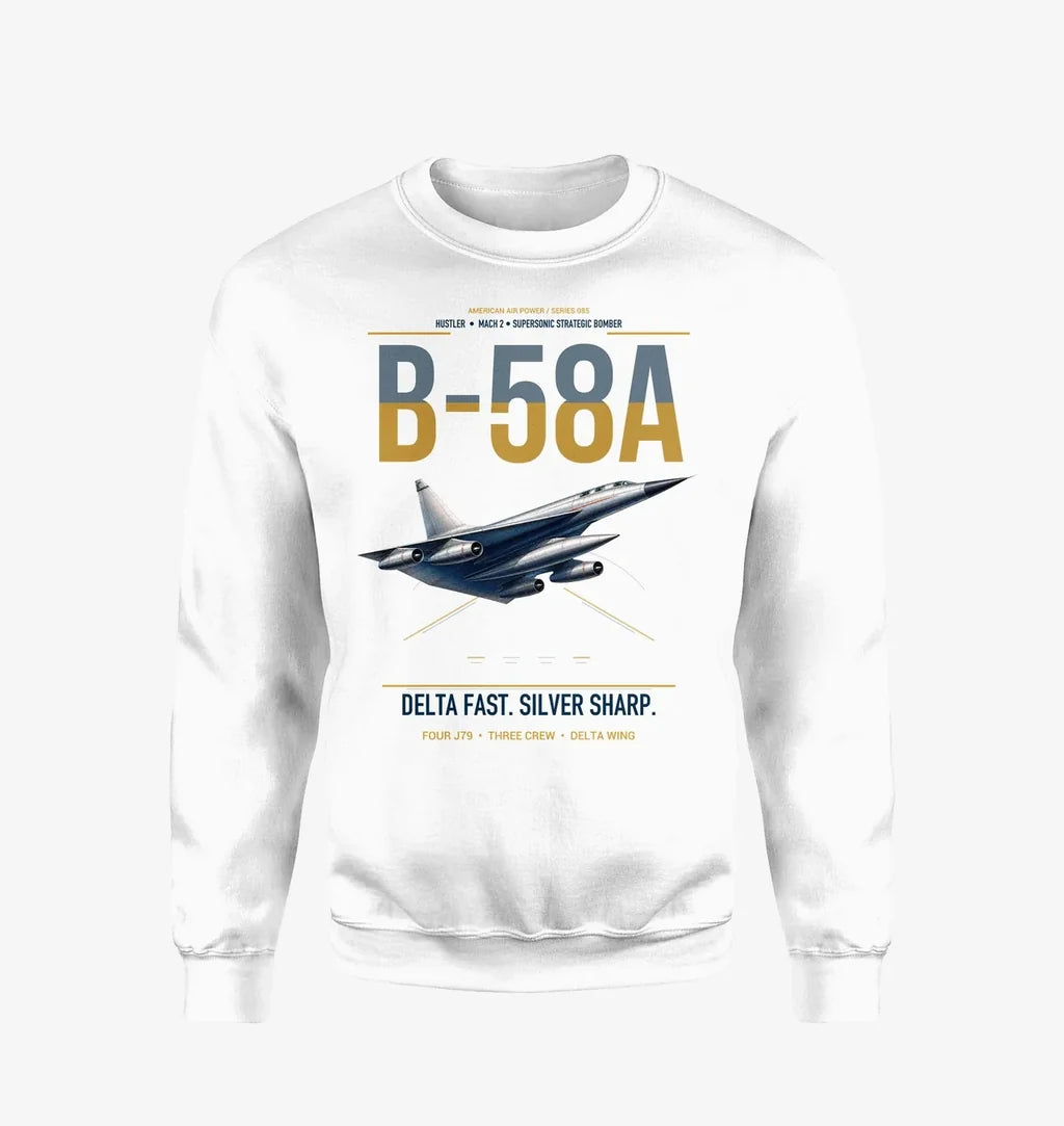 B-58A Hustler design on white sweatshirt