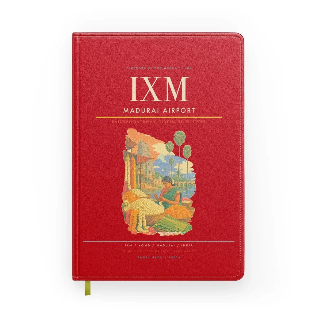 Madurai Airport (IXM) design on red notebook