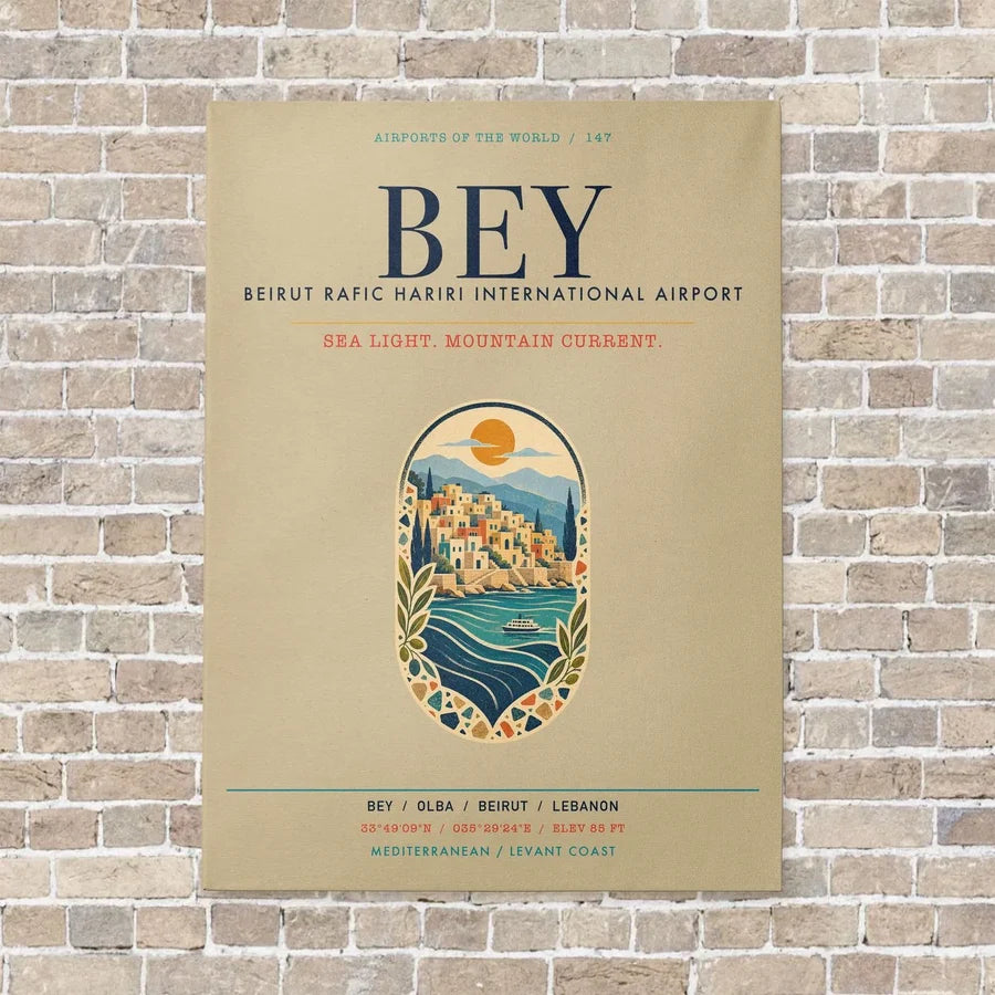 Beirut Rafic Hariri International Airport BEY vertical canvas print - no frame - beige background