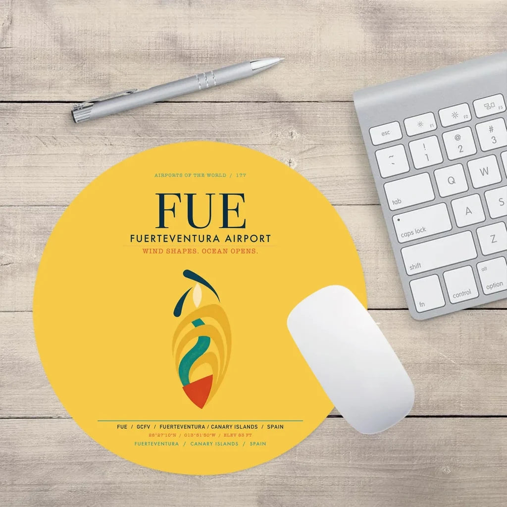 Fuerteventura Airport (FUE) design on yellow round mouse pad