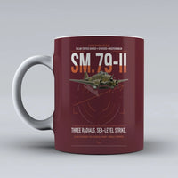 Thumbnail for Savoia-Marchetti SM.79-II Sparviero design on dark red ceramic mug, double-side print