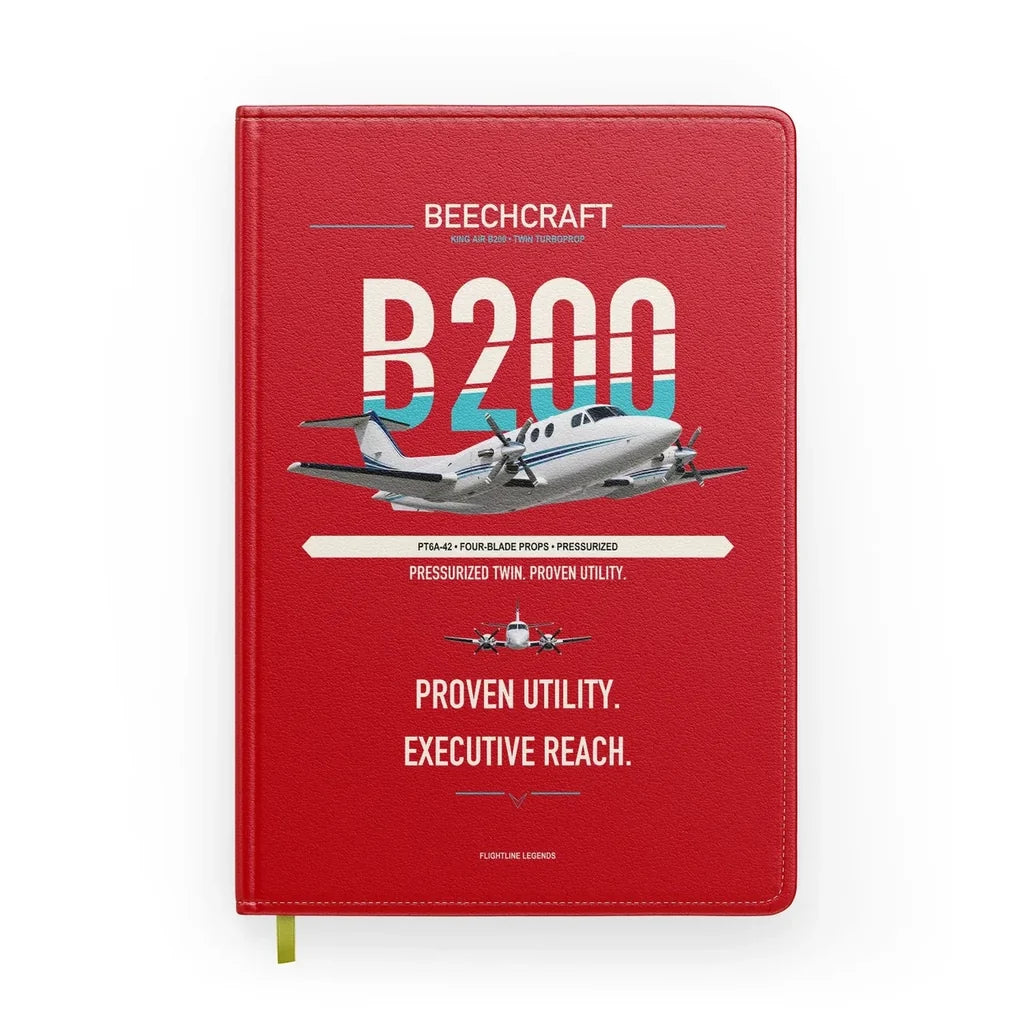 Beechcraft King Air B200 design on red notebook