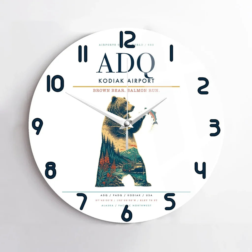 Kodiak Airport ADQ Wall-Clock No-Frame - White
