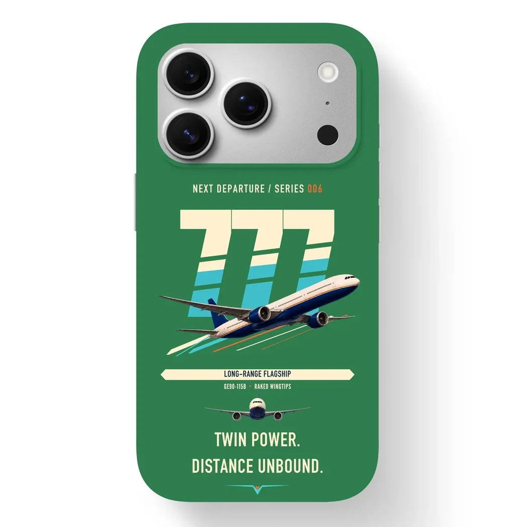 Boeing 777-300ER design on green magsafe iphone case