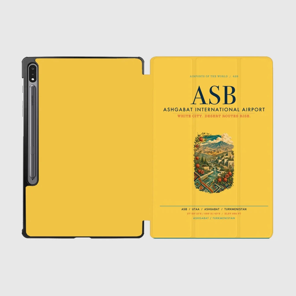 Ashgabat International Airport (ASB) design on yellow samsung tablet tablet case