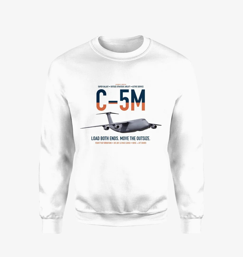 C-5M Super Galaxy design on white sweatshirt