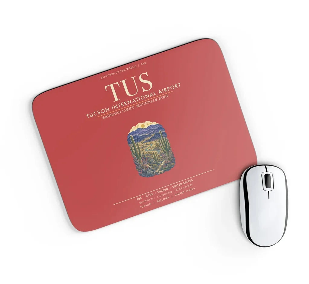 Tucson International Airport (TUS) design on red rectangle mouse pad