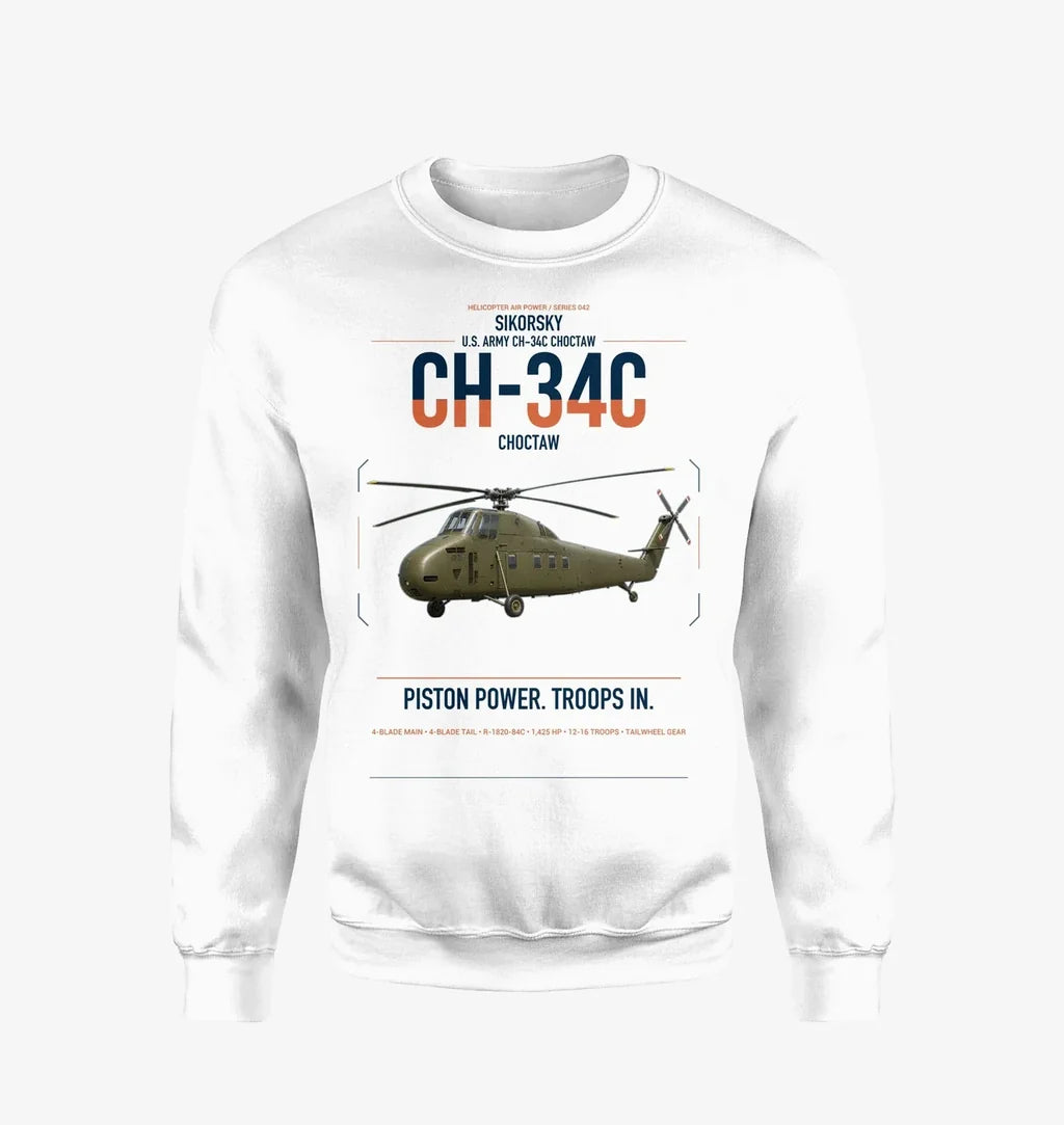 Sikorsky CH-34C Choctaw design on white sweatshirt