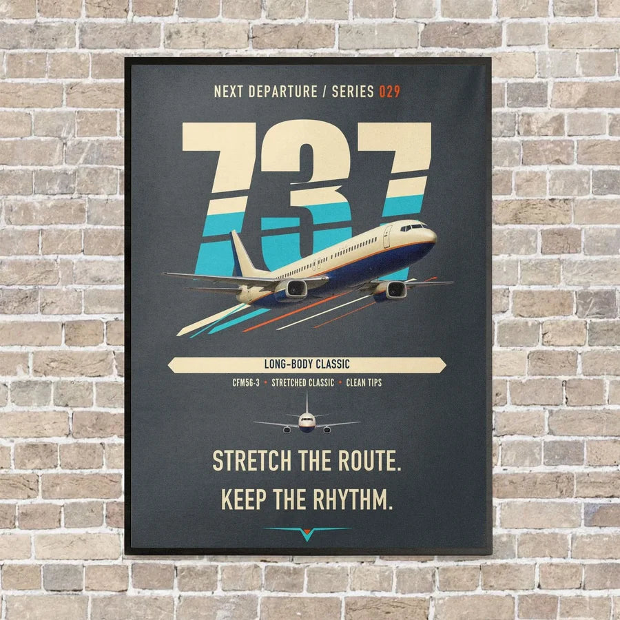 Boeing 737-400 Classic vertical canvas print - framed - gray background