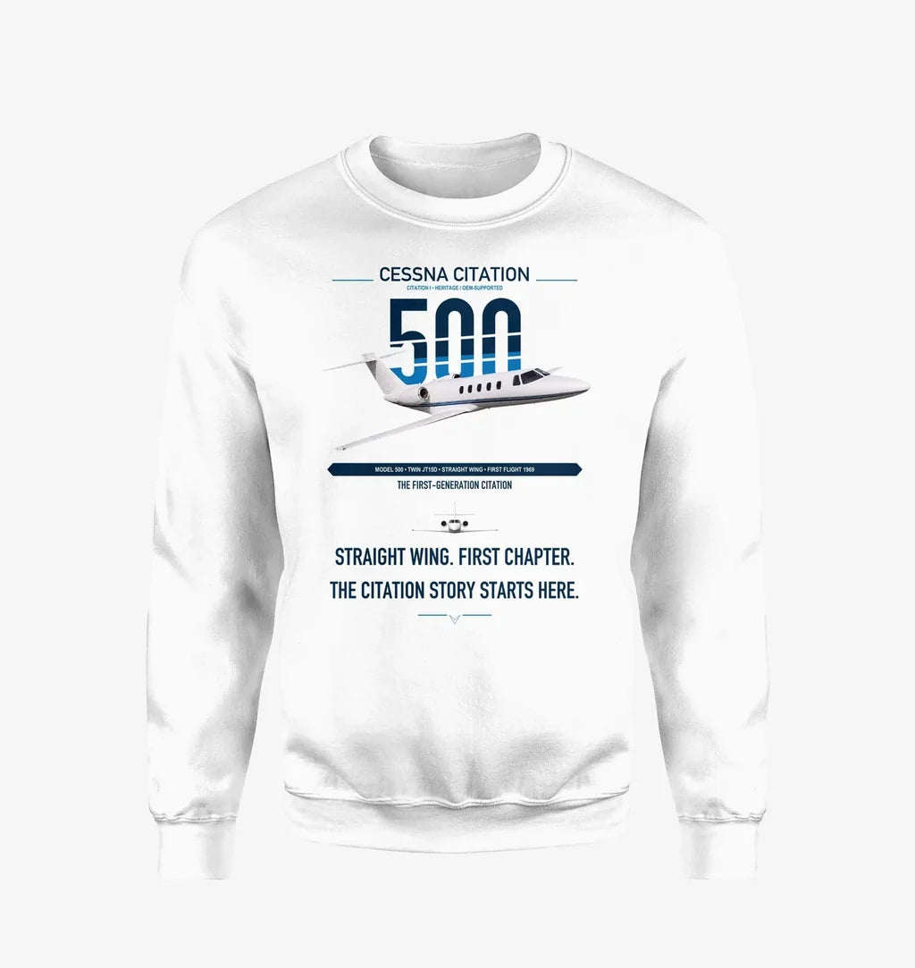 Cessna Citation 500 - Citation I design on white sweatshirt