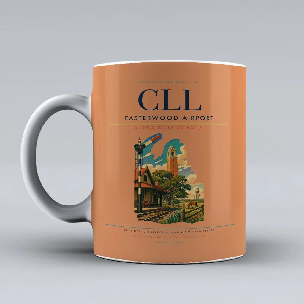 Easterwood Airport (CLL) airport code design on orange ceramic mug