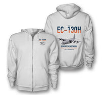Thumbnail for EC-130H Compass Call design on white premium zipped hoodie, double-side print