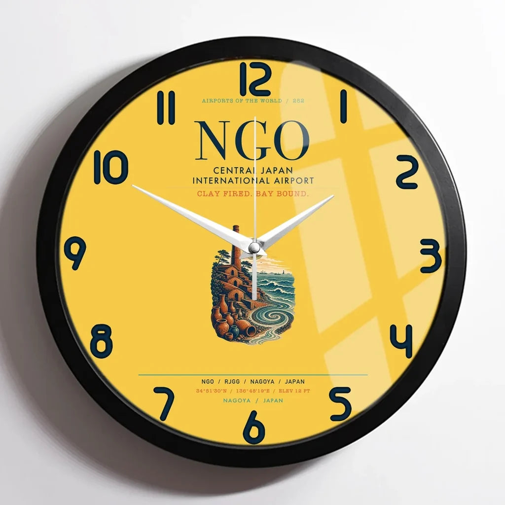 Central Japan International Airport (NGO) design on yellow framed wall clock