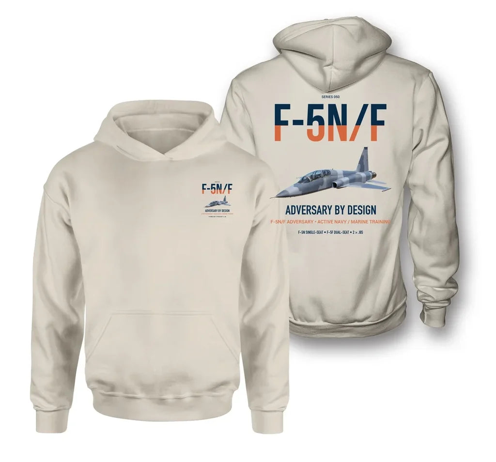 F-5N F Adversary design on khaki double-side hoodie, double-side print