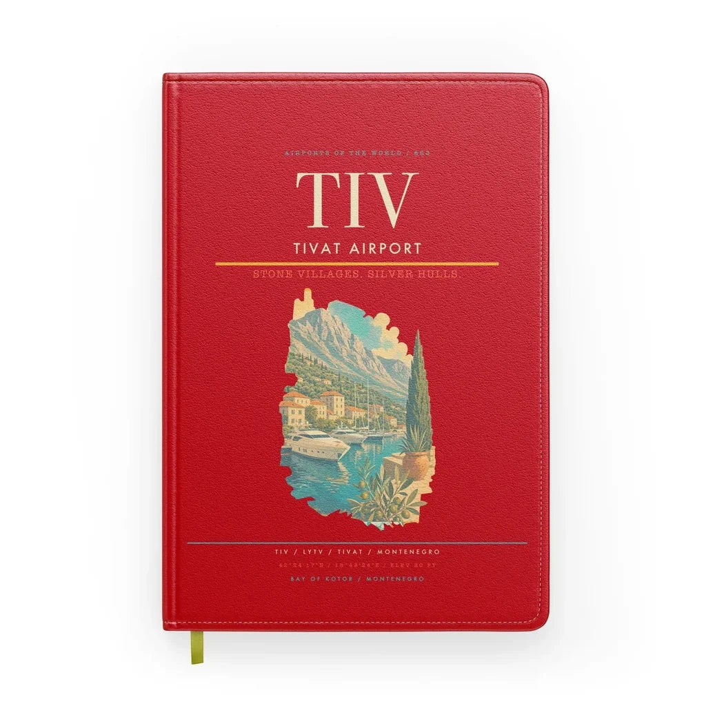 Tivat Airport (TIV) design on red notebook