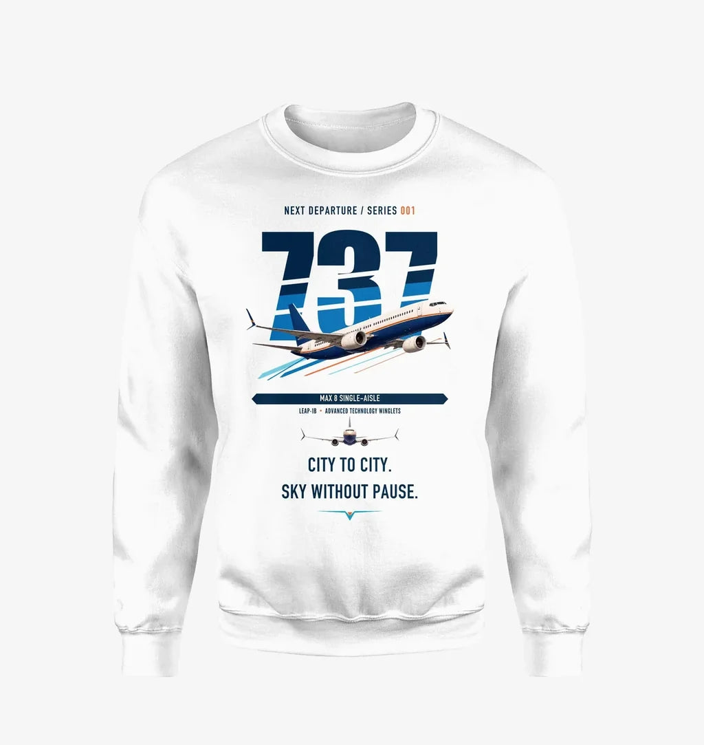 Boeing 737 MAX 8 design on white sweatshirt