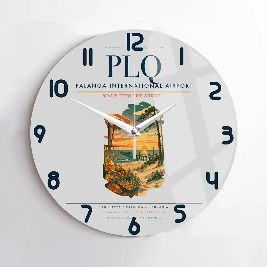 Palanga International Airport (PLQ) design on light gray no frame wall clock